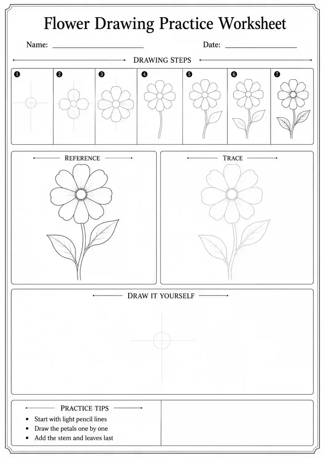 download practice worksheets flower drawing worksheets